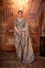 Cream Silk Saree with Floral Peacock Embroidery Saree with Blouse