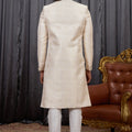 Traditional Beige Jacquard Wedding Wear Indo Western for Men