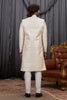 Traditional Beige Jacquard Wedding Wear Indo Western for Men