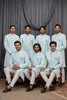 Designer Sky Blue Jacquard Wedding Wear Indo Western for Men