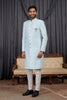 Designer Sky Blue Jacquard Wedding Wear Indo Western for Men