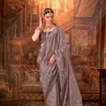Elegant Grey Silk Saree with Embroidered Border Festive Occasions