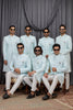 Designer Sky Blue Jacquard Wedding Wear Indo Western for Men