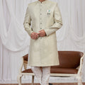 Wonderful Green Jacquard Wedding Wear Indo Western for Men