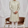 Wonderful Green Jacquard Wedding Wear Indo Western for Men