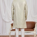 Wonderful Green Jacquard Wedding Wear Indo Western for Men
