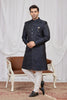 Classy Navy Blue Jacquard Wedding Wear Indo Western for Men
