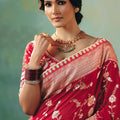 Red Silk Saree Embroidery Designer  Matching Blouse