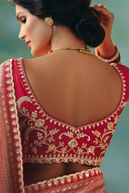 Red Silk Saree Embroidery Designer  Matching Blouse