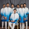 Stylish Blue Art Silk Embroidered Kurta Pyjama with Jacket Set for Men