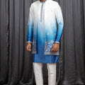 Stylish Blue Art Silk Embroidered Kurta Pyjama with Jacket Set for Men
