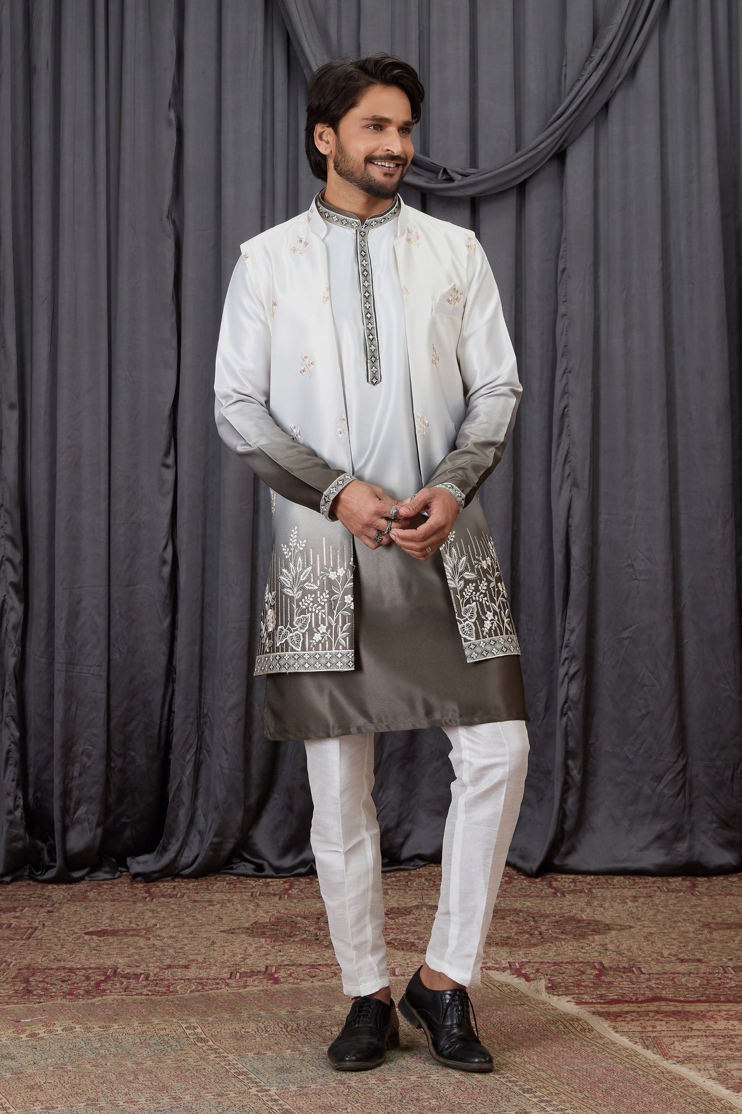 Elegant Green Art Silk Embroidered Kurta Pyjama with Designer Jacket Set for Men