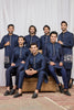 Trendy Navy Blue Art Silk Embroidered Kurta Pyjama with Designer Jacket Set for Men