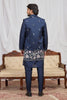Trendy Navy Blue Art Silk Embroidered Kurta Pyjama with Designer Jacket Set for Men