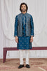 Fancy Teal Blue Art Silk Embroidered Kurta Pyjama with Designer Jacket Set for Men