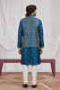 Fancy Teal Blue Art Silk Embroidered Kurta Pyjama with Designer Jacket Set for Men