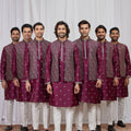 Superb Maroon Art Silk Embroidered Kurta Pyjama with Designer Jacket Set for Men
