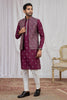 Superb Maroon Art Silk Embroidered Kurta Pyjama with Designer Jacket Set for Men