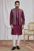 Superb Maroon Art Silk Embroidered Kurta Pyjama with Designer Jacket Set for Men
