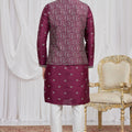 Superb Maroon Art Silk Embroidered Kurta Pyjama with Designer Jacket Set for Men
