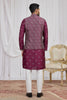 Superb Maroon Art Silk Embroidered Kurta Pyjama with Designer Jacket Set for Men