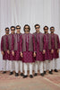 Superb Maroon Art Silk Embroidered Kurta Pyjama with Designer Jacket Set for Men