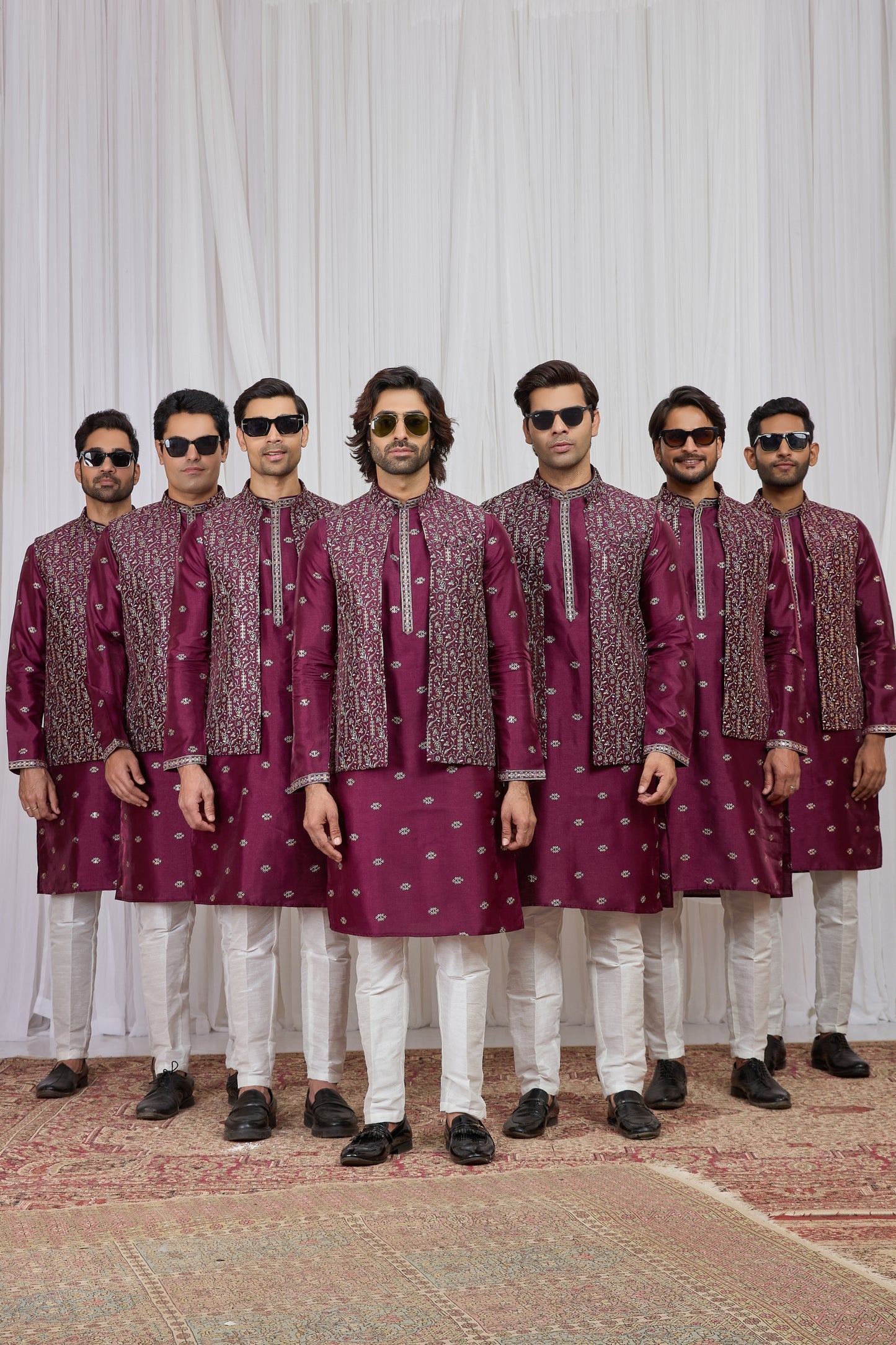 Superb Maroon Art Silk Embroidered Kurta Pyjama with Designer Jacket Set for Men