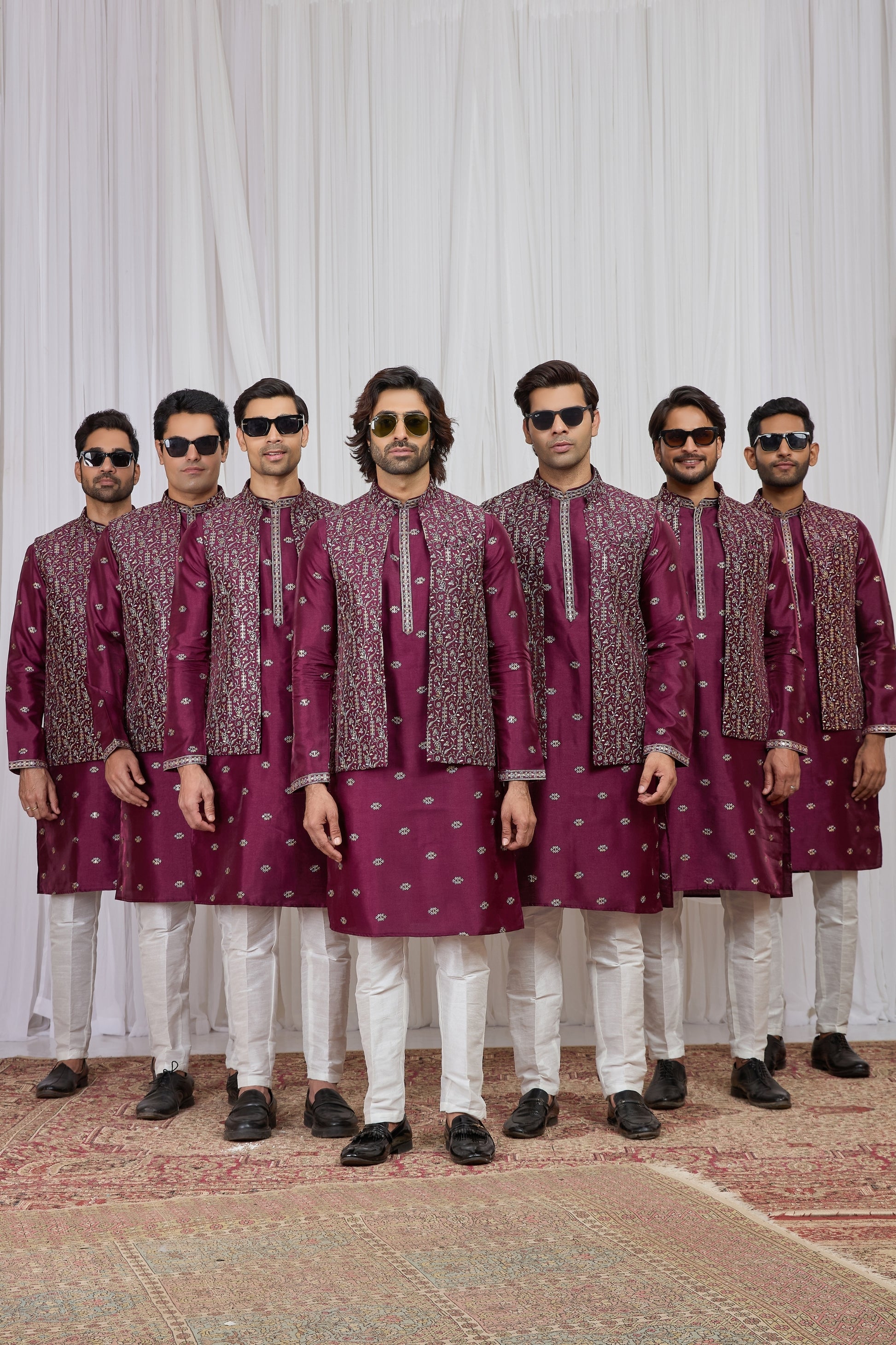 Superb Maroon Art Silk Embroidered Kurta Pyjama with Designer Jacket Set for Men