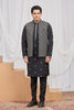 Elegant Black Art Silk Embroidered Wedding Kurta Pyjama with Jacket for Men