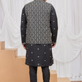 Elegant Black Art Silk Embroidered Wedding Kurta Pyjama with Jacket for Men