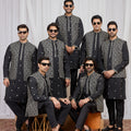 Elegant Black Art Silk Embroidered Wedding Kurta Pyjama with Jacket for Men