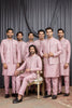 Outstanding Pink Art Silk Embroidered Wedding Kurta Pyjama with Jacket for Men