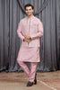 Outstanding Pink Art Silk Embroidered Wedding Kurta Pyjama with Jacket for Men