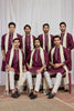 Fancy Maroon Art Silk Embroidered Wedding Kurta Pyjama for Men with Cream Stole
