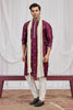 Fancy Maroon Art Silk Embroidered Wedding Kurta Pyjama for Men with Cream Stole