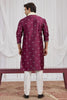 Fancy Maroon Art Silk Embroidered Wedding Kurta Pyjama for Men with Cream Stole