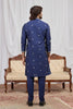 Handsome Navy Blue Art Silk Embroidered Wedding Kurta Pyjama for Men with Cream Stole