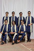 Handsome Navy Blue Art Silk Embroidered Wedding Kurta Pyjama for Men with Cream Stole