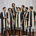 Incredible Black Art Silk Embroidered Wedding Kurta Pyjama for Men with Cream Stole