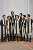 Incredible Black Art Silk Embroidered Wedding Kurta Pyjama for Men with Cream Stole