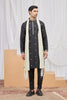 Incredible Black Art Silk Embroidered Wedding Kurta Pyjama for Men with Cream Stole
