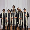 Incredible Black Art Silk Embroidered Wedding Kurta Pyjama for Men with Cream Stole