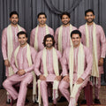 Outstanding Pink Art Silk Embroidered Wedding Kurta Pyjama for Men with Cream Stole