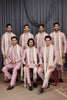 Outstanding Pink Art Silk Embroidered Wedding Kurta Pyjama for Men with Cream Stole