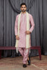 Outstanding Pink Art Silk Embroidered Wedding Kurta Pyjama for Men with Cream Stole