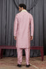 Outstanding Pink Art Silk Embroidered Wedding Kurta Pyjama for Men with Cream Stole