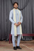 Awesome Sky Blue Art Silk Embroidered Wedding Kurta Pyjama with Cream Stole for Men