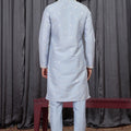 Awesome Sky Blue Art Silk Embroidered Wedding Kurta Pyjama with Cream Stole for Men