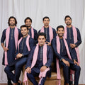 Royal Navy Blue Art Silk Embroidered Wedding Kurta Pyjama with Pink Stole for Men