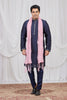 Royal Navy Blue Art Silk Embroidered Wedding Kurta Pyjama with Pink Stole for Men